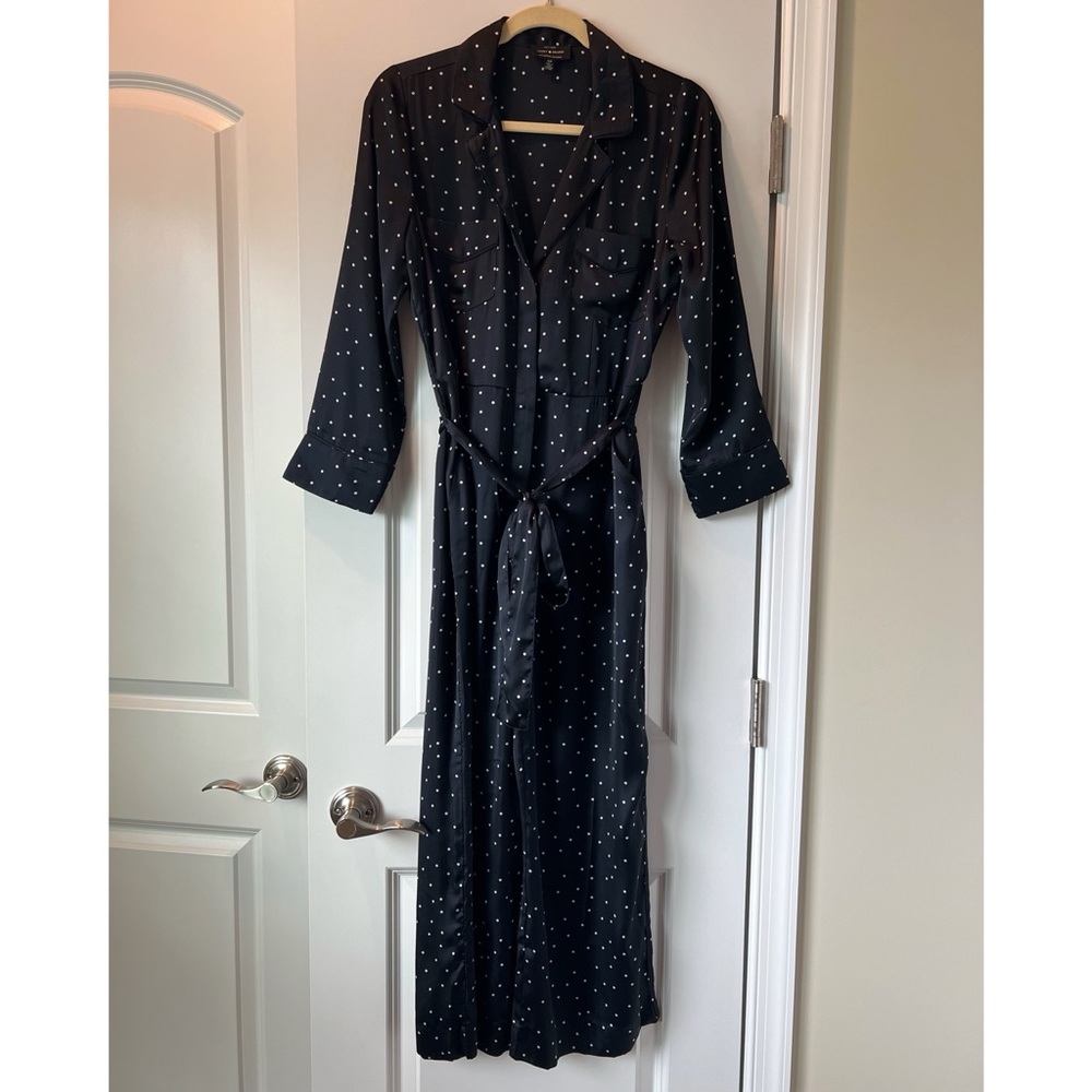 Lucky Brand Navy Polka Dot Tie Waist Jumpsuit